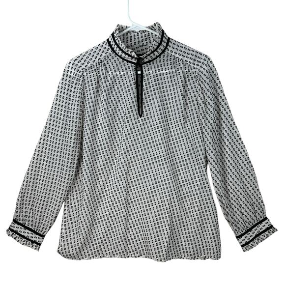 J.Crew Swiss Dot Blouse Top Womens Size 10 Silk Blend LS Mock Neck Keyhole - Picture 1 of 7